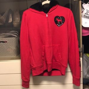 Red and black fur VS PINK hoodie
